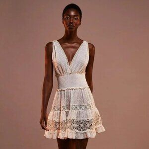 NEW Chio di Stefania D Paillettes And Lace Short Dress in Cream light pink mini
